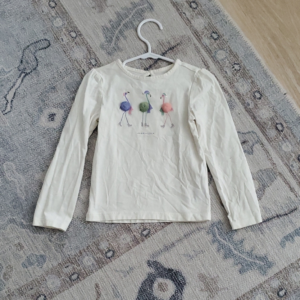 Janie And Jack Toddler Girls Pompom Winter Flamingo Ice Skating Shirt Sz3